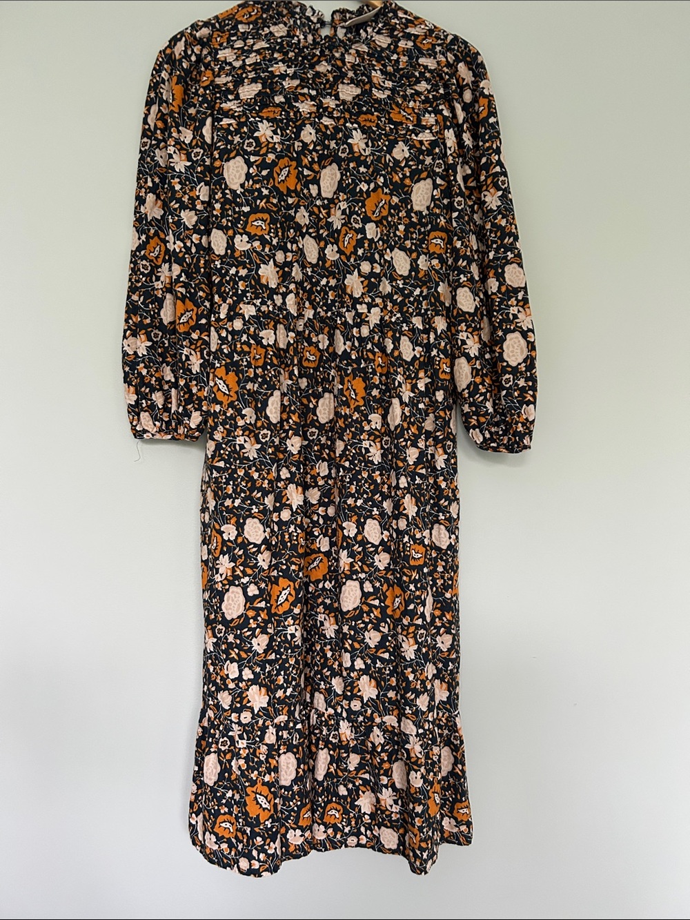 Universal Thread Navy Floral Long Sleeve Midi Dress with Rust Accents